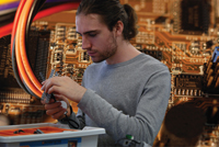 Robotics student at work